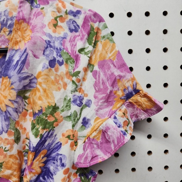 ✨‎ ANGEL BIBA White Floral Boho Babydoll Wrap Mini Dress – 100% Cotton, Size 8, - Picture 4 of 12